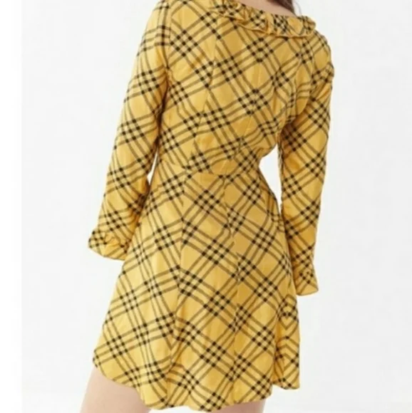 URBAN OUTFITTERS Kristen Plaid Ruffle Dress| Plaid Yellow and Black Ruffle Dress - Picture 2 of 5